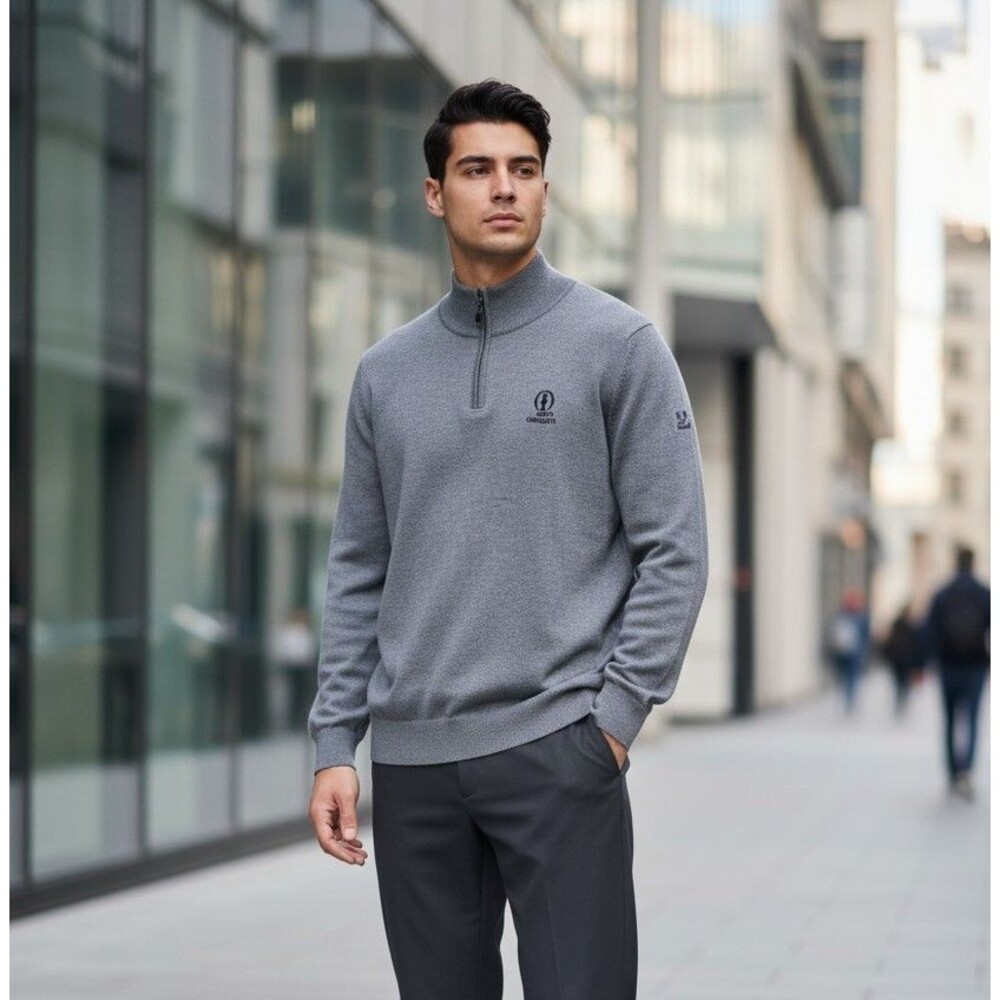 Lyle & Scott Golf Men's 1/4 Zip Sweater XL Gray 100% Wool Made In Italy Golfcore